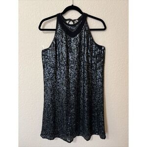 SINGLE DRESS Black  Silk Dress Sequin sleeveless shift Tank L (M) Bedazzled